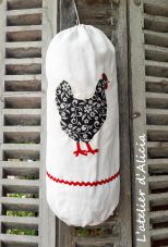 sac à sac en lin blanc poule fleurie